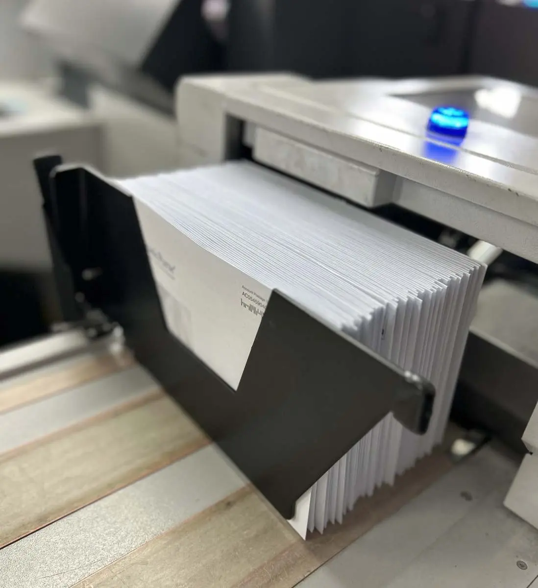 Direct mail enclosing line in production at Kingsline Solutions, Heathfield, East Sussex